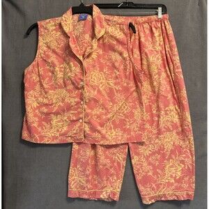 Pine Cone Hill Fine Linens Pajama Set Cotton Womens Size Large Pink Floral Toile